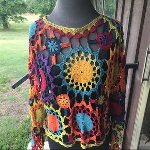 Hand knit multi colored starburst cover